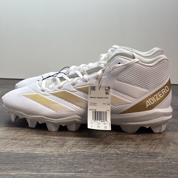 Adidas Adizero Impact.2 MD Football Cleats Men's Size 12 D White Gold IF5106 NEW - Picture 1 of 11